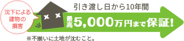 沈下による建物の損害　引き渡しから10年間、最大5000万円まで補償！